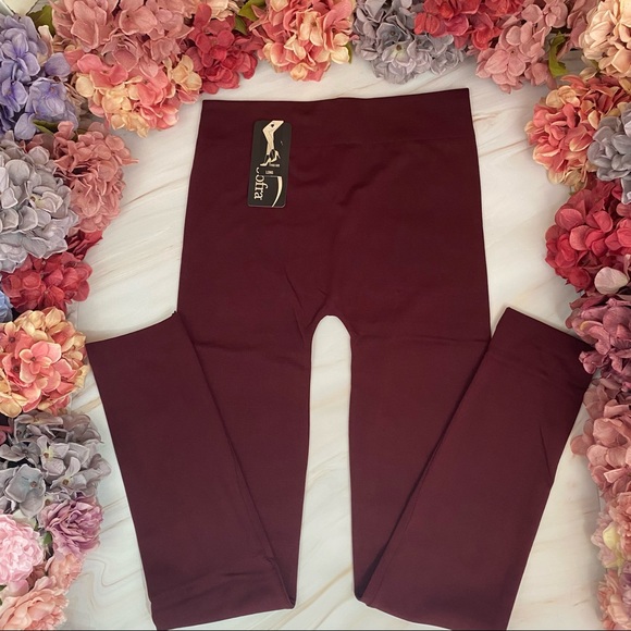 Soft Fleece Lined High Waist Burgundy Yoga Leggings - Picture 8 of 16